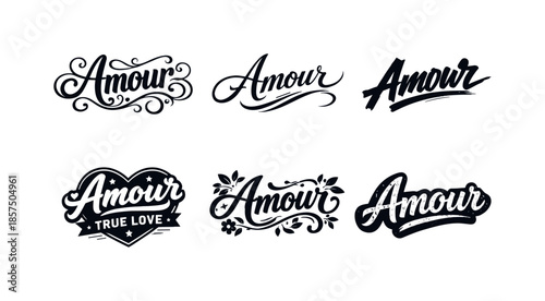 Artistic Lettering Variations. amour set. Set lettering. harmonious lettering variations of the same emblematic concept, each with different artistic