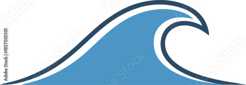 A clean, flat-design vector icon of a blue ocean wave with a white crest and dark blue outlines, representing a simple and modern nautical aesthetic.