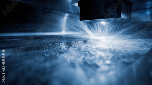 Fastpaced medium shot of UV light curing a hard metal coating emphasizing the rapid solidification process and strengthened surface texture.