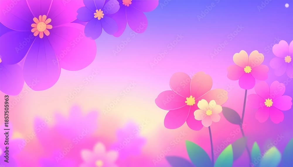 Fototapeta premium Cute Pastel Flower Illustration with Pink and Purple Gradient Background