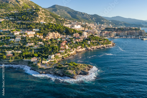 Aerial view of the French Riviera coastline between Nice and Monaco, France