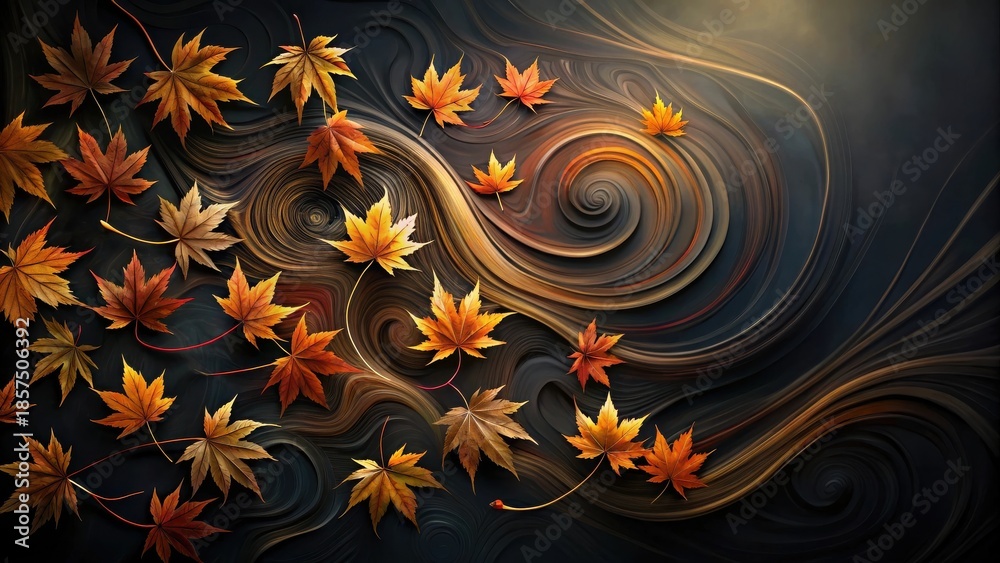 custom made wallpaper toronto digitalAutumnal Leaves Dancing on Swirling Abstract Background A Dark and Moody Artistic Composition