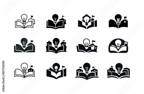 Exhibit Icon Variations. Exhibitions and learning experiences. Icon set. Set Logo of exhibitions and learning experiences: learning station icon. harmonious