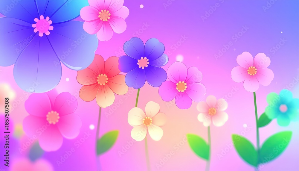 Naklejka premium Cute Pastel Flower Illustration with Pink and Purple Gradient Background