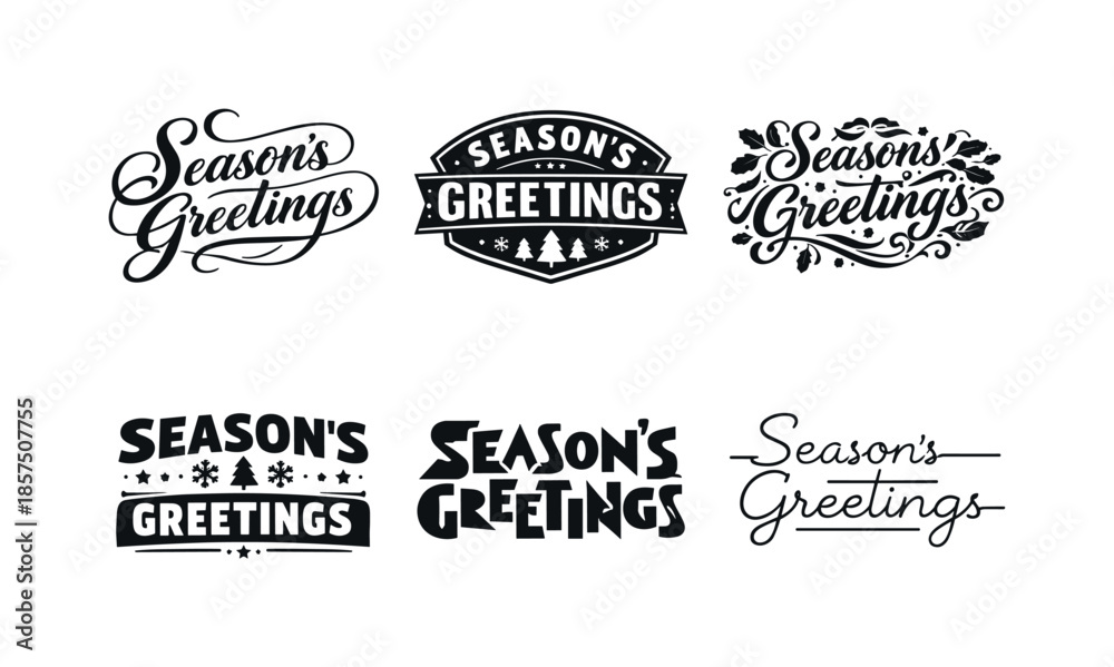 Fototapeta premium Seasonal Lettering Collection. Seasonal greeting text layout. Set lettering. harmonious lettering variations of the same emblematic concept, each