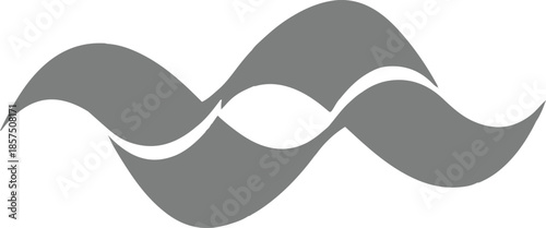 A minimalist grey vector icon featuring two smooth, symmetrical flowing waves that overlap in the center to form a leaf or eye-like shape, representing fluid motion or harmony.