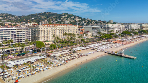 Aerial view of the beautiful beach in Cannes, France