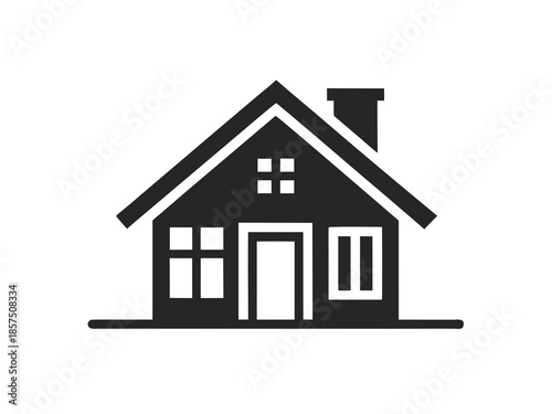 Simple black house icon with white details on pure