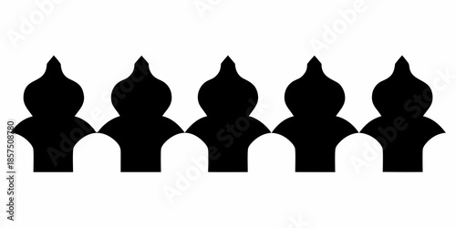 A series of black stylized finial shapes in a repeating pattern