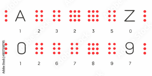Visualizing numbers and letters with red dot patterns and corresponding digit labels