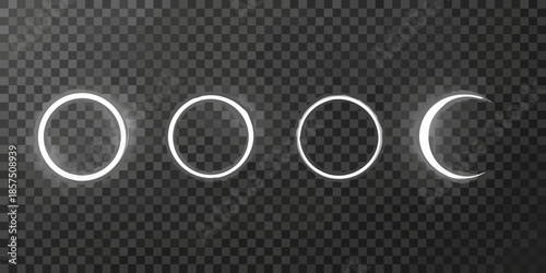 Illuminated rings displaying different phases on a transparent background