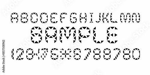 Geometric font design featuring uppercase and lowercase letters and numbers