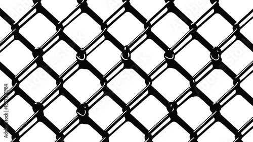 Close-up of metal chain link fence on white background