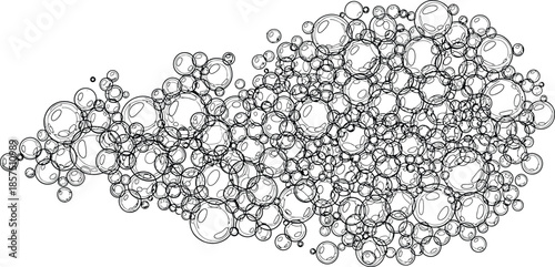 Cluster of transparent bubbles floating in air