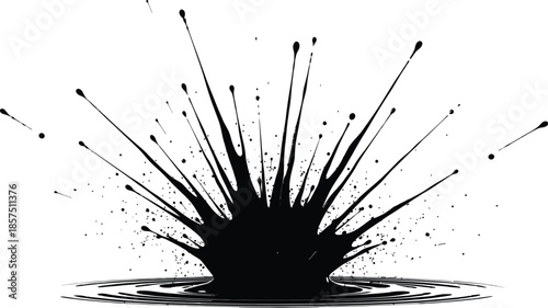 Dynamic black ink splash on white background