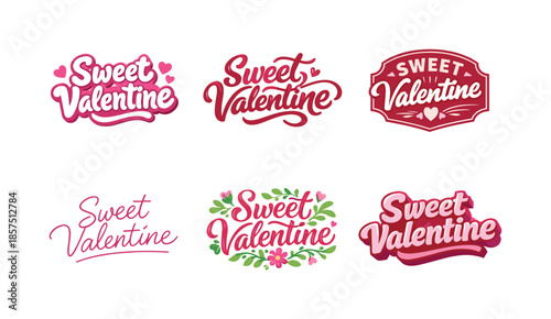 Valentine Lettering Styles. Sweet Valentine Pattern Text. Set lettering. harmonious lettering variations of the same emblematic concept, each with different