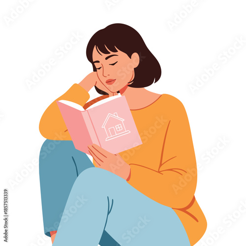 a woman is reading a book