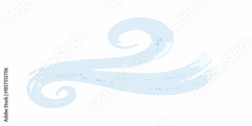 Abstract light blue brushstroke forming a stylized swirl shape on white background