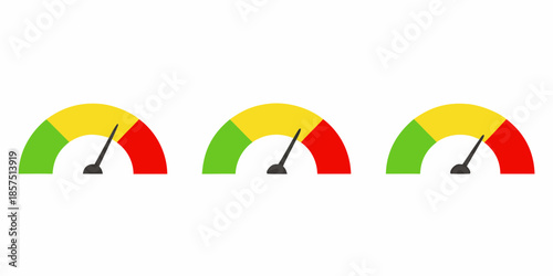 Colorful speedometer gauges displaying different levels of speed or performance