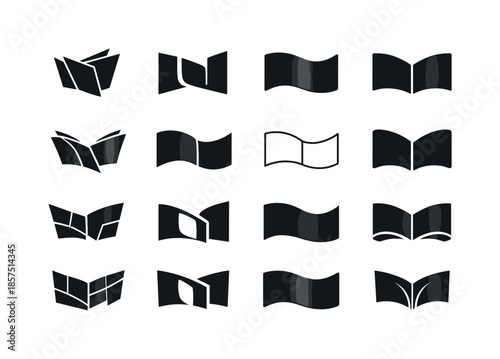 Folding Screen Icon Set. Folding screen. Icon set. Set Logo of folding screen: curved folding screen. harmonious logo variations of the same emblematic