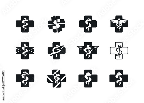 Doctor Emblem Variation. Doctor's. Icon set. Set Logo of doctor's: medical cross emblem. harmonious logo variations of the same emblematic concept, each with