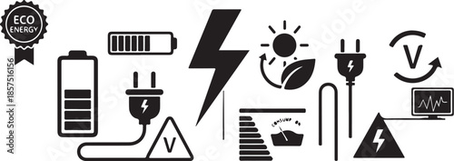 Collection of electrical energy and renewable power icons for sustainable design