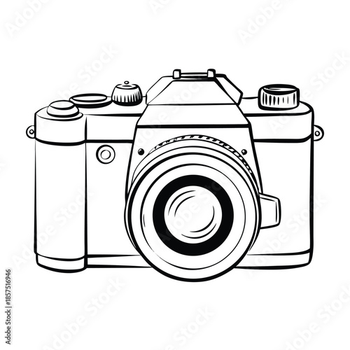 Black and white hand drawn camera illustration for creative design projects
