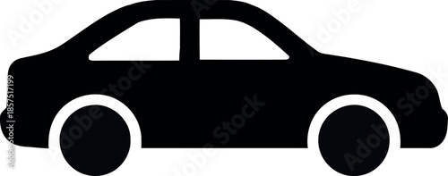 Black silhouette of a sedan car with white windows and wheels