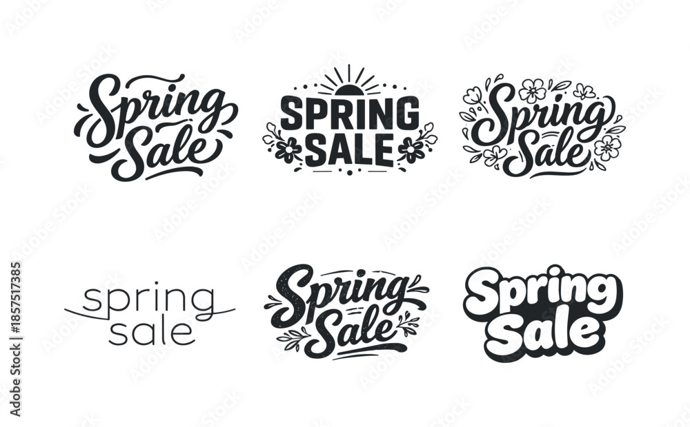Fototapeta premium Spring Lettering Variations. Spring Promotion Headlines. Set lettering. harmonious lettering variations of the same emblematic concept, each with different