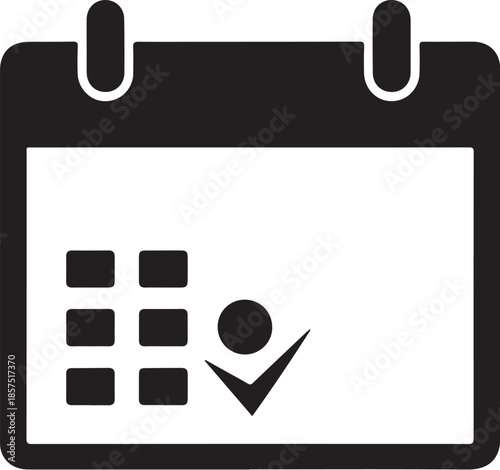 Simple black and white calendar icon confirming a selected date successfully