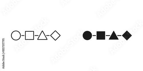 Black and white geometric shapes connected by lines