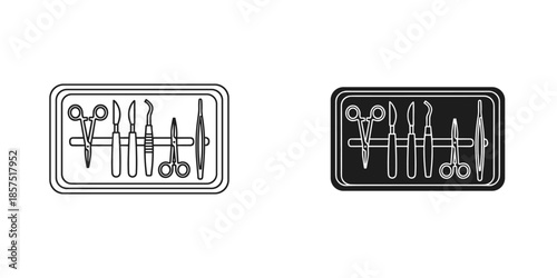 Medical instruments set in white and black rectangular frames