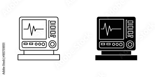 Two medical monitors displaying heart rate graphs in black and white