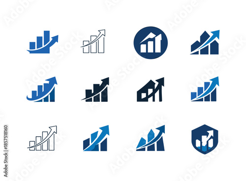 Corporate Logo Variations. Corporate presentations. Icon set. Set Logo of Corporate presentations: bar chart growth. harmonious logo variations of the same