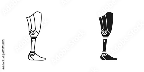 Two prosthetic legs with shoes in black and white artificial limbs