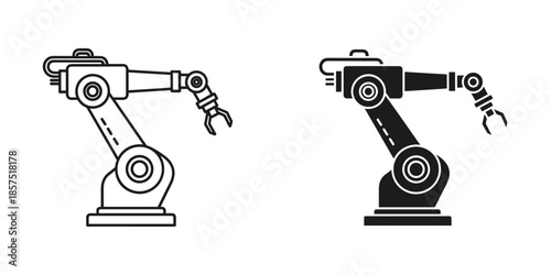 Two Robotic Arms in Black and White Line Industrial Robot