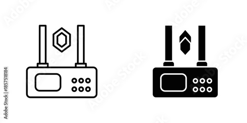 Two routers with different Wi Fi symbols in black and white