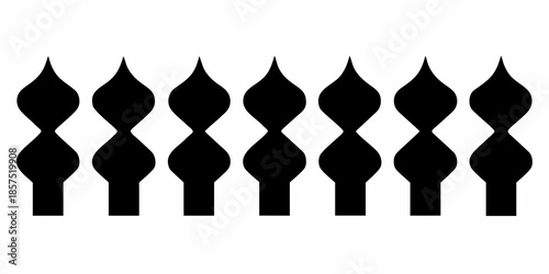 A row of black stylized droplet shapes against a white background
