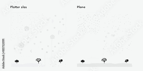 Minimalist landscape illustration depicting sparse trees and a snowy ground texture