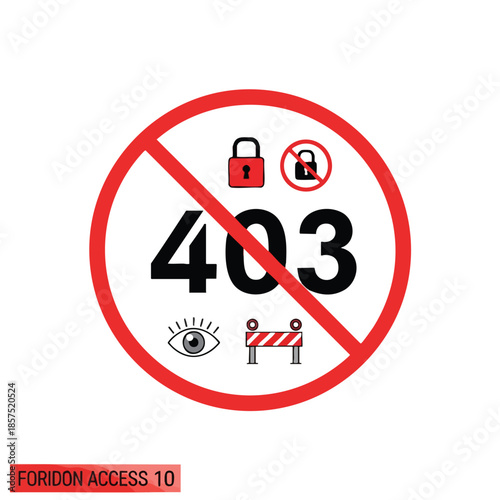 A red circle with a slash through it containing icons & numbers on a white background