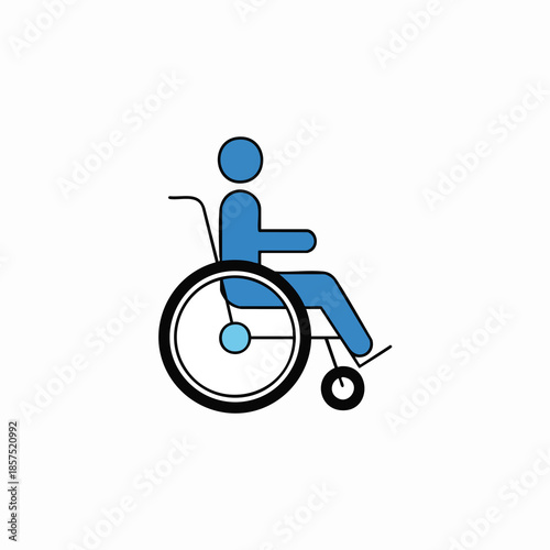 Simplified illustration of a person in a wheelchair, blue and black outline