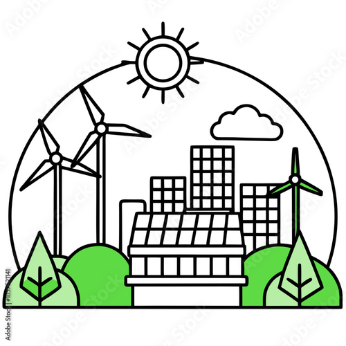 Sustainable cityscape with renewable energy sources