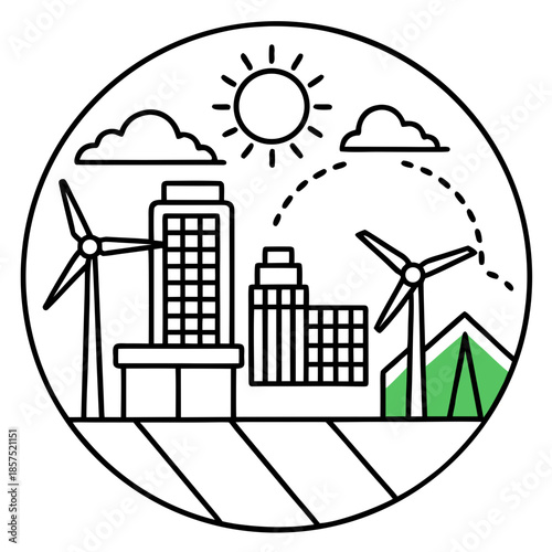 Sustainable cityscape with renewable energy sources