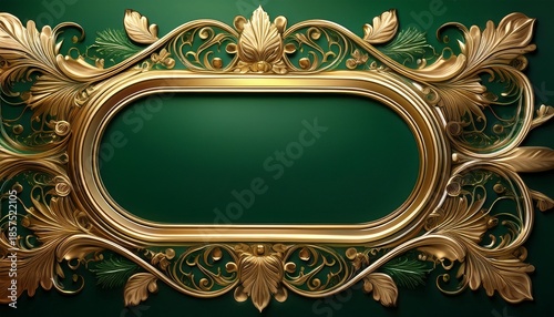 elegant golden ornate decorative frame on dark green background