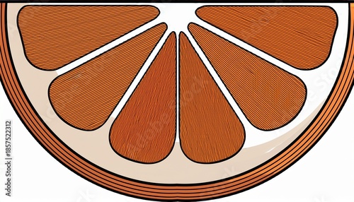 stylized orange slice with black border and white lines