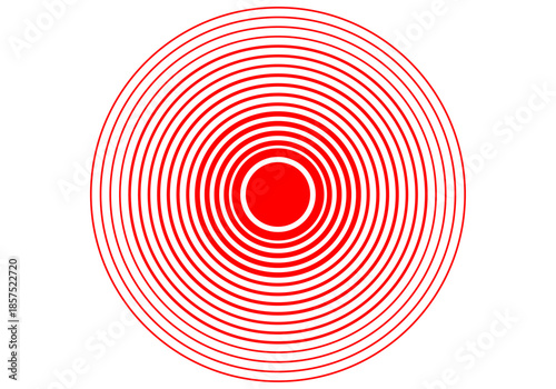 Círculo rojo con anillos concéntricos simulando señal de dolor o radar