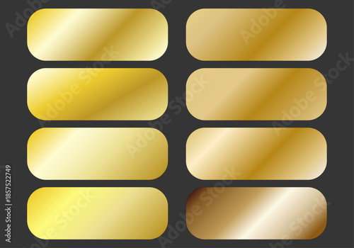 Conjunto de muestras con diferentes degradados metálicos dorados sobre un fondo oscuro