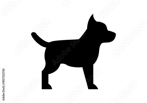 Silueta negra de perro pequeño de perfil sobre fondo blanco