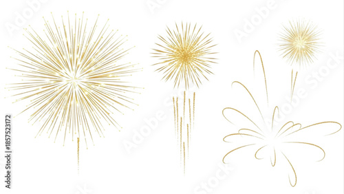 Gold Fireworks Burst Clipart Set, Sparkling Celebration Explosions, Festive Golden Pyro Elements Isolated