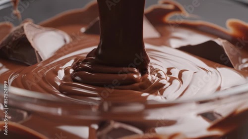 Chocolate Pouring - A Delicious Visual of Melted Chocolate in a Bowl.